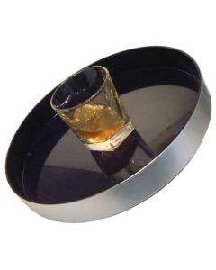 Serving Tray - Non-Slip Black Round (330mm Dia) Tray Aluminium Effect