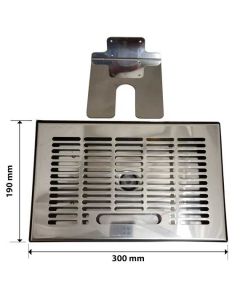 Stainless Steel Drip Tray with Drain and Slide-On Panel/Wall Mount Bracket - 300 x 190mm